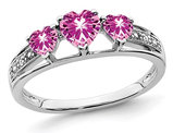 3/4 Carat (ctw) Lab-Created Pink Sapphire Three Stone Ring in 14K White Gold